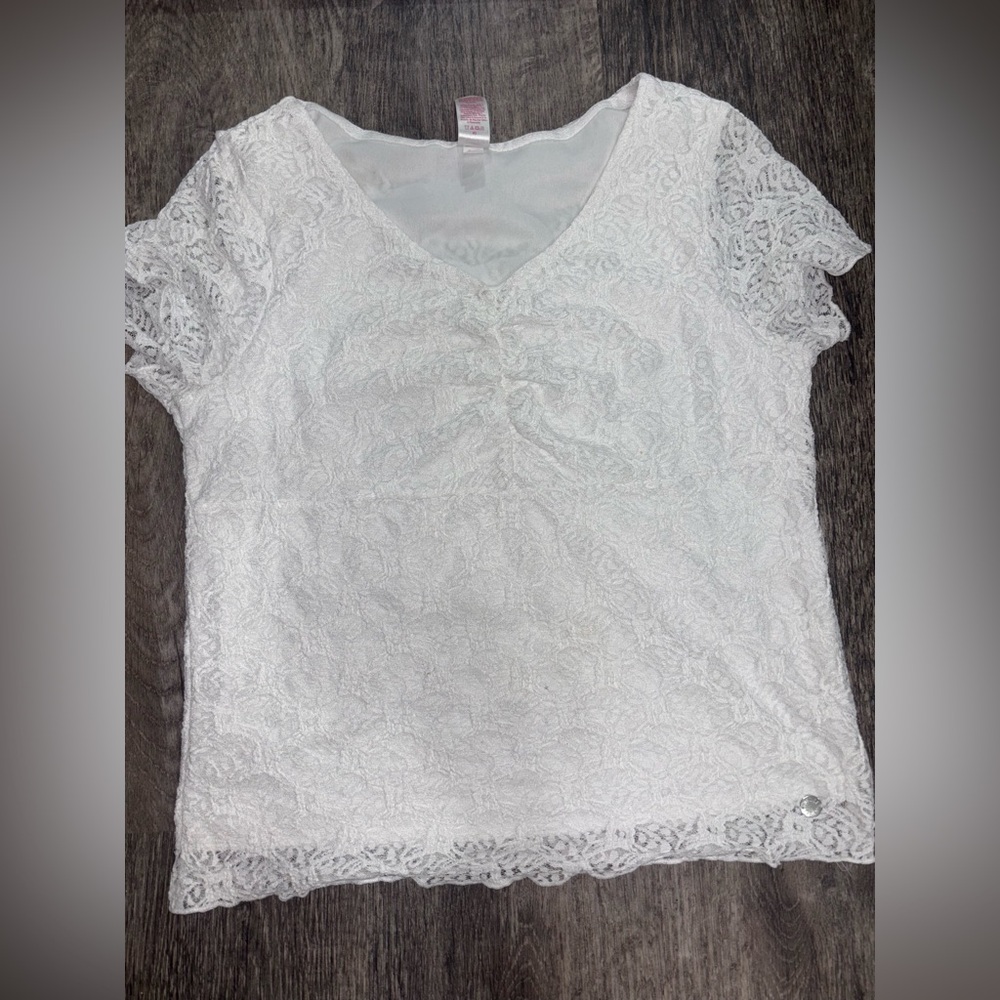 Justice White Boxy Lace Blouse Short Sleeve